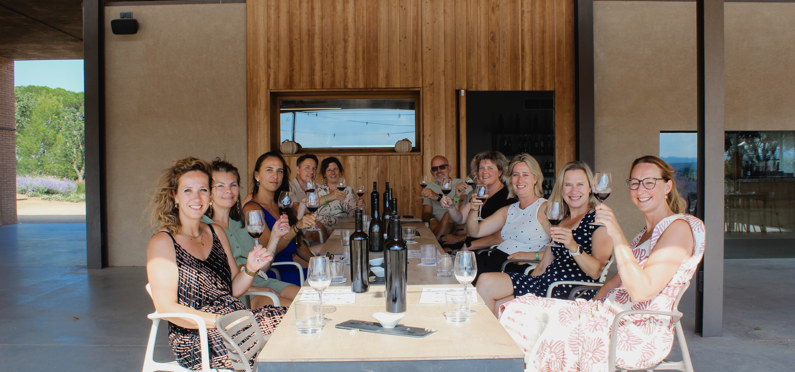 Groep volwassenen proost met een wijntje in een Italiaans restaurantje