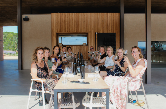 Groep volwassenen proost met een wijntje in een Italiaans restaurantje